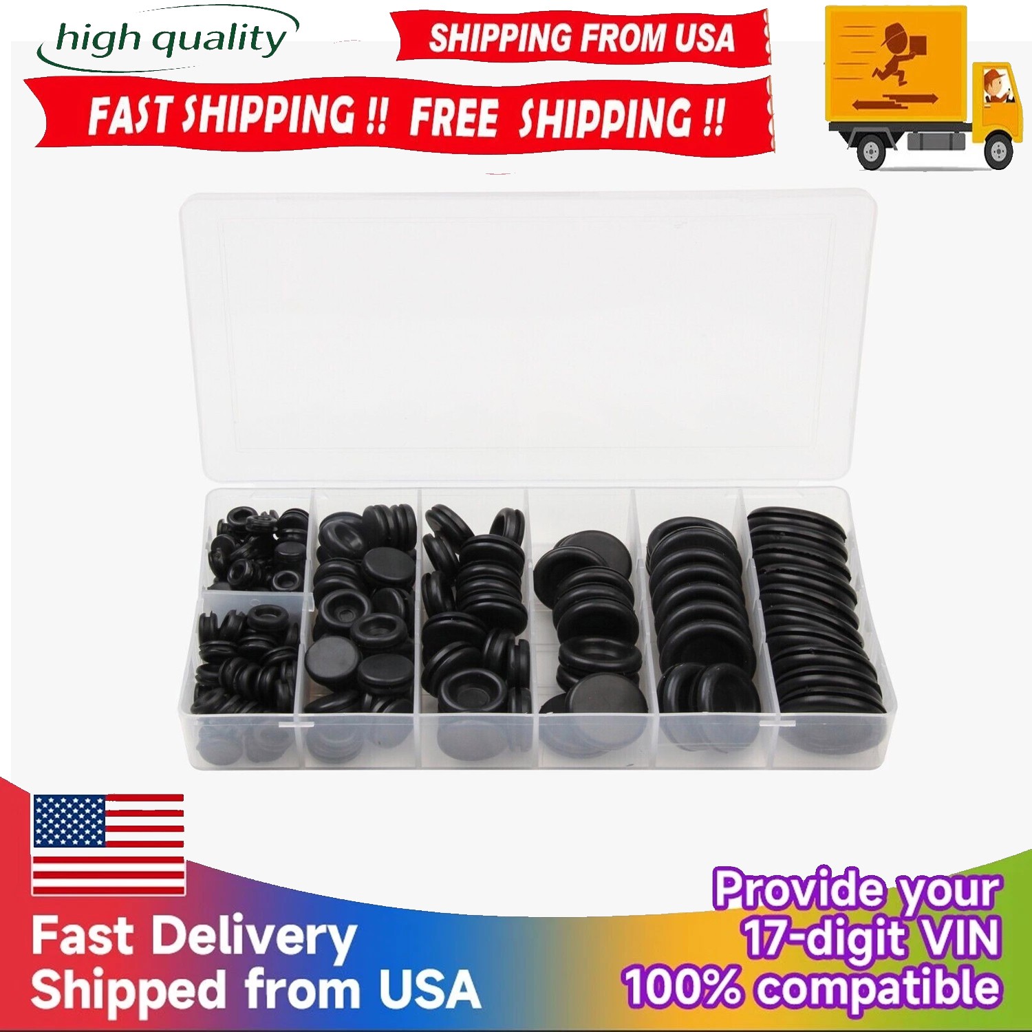 170PCS Rubber Grommet Firewall Hole Plug Electrical Wiring Gasket Assortment Kit