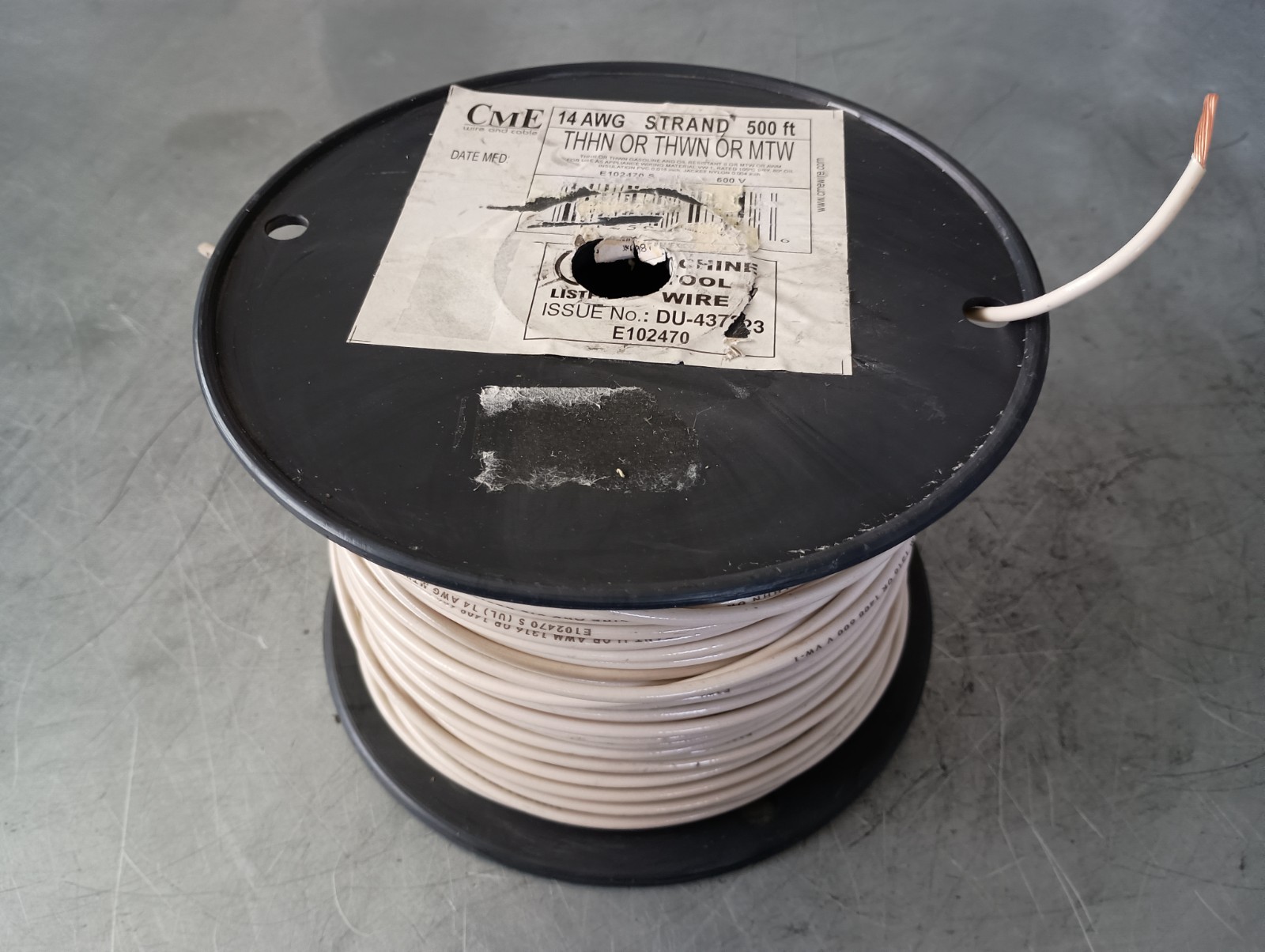 NEW 500 FT 14 AWG WHITE THHN STRANDED WIRE 600V 105C CME WIRE 