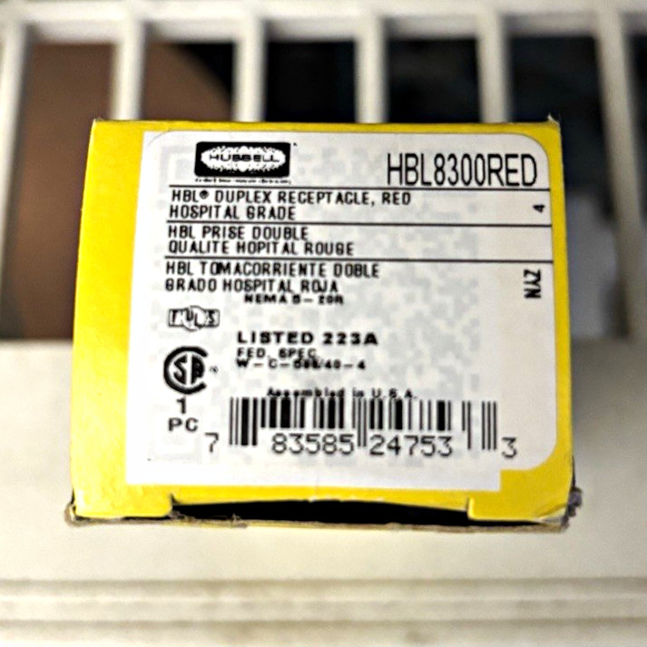 Hubbell HBL8300RED Duplex Receptacle Hospital Grade 15A 125V Red Lot of (10)