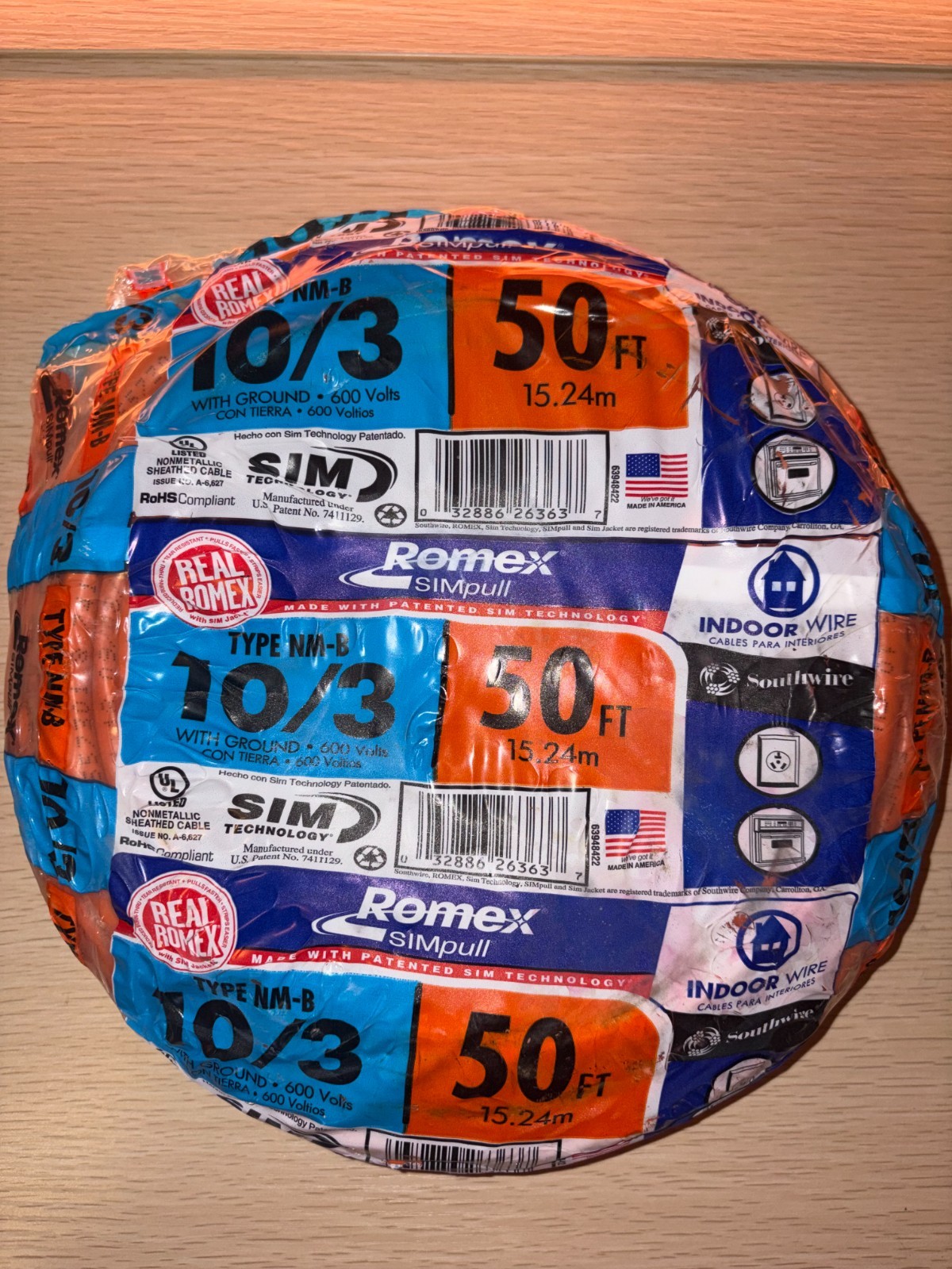 Southwire Romex SIMpull 10/3 50 ft NM-B Copper Wire w/Ground 63948422 NEW