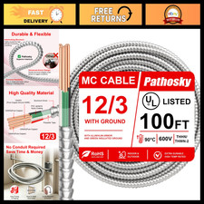 100FT 12/3 MC Cable - Metal Clad Electrical Wire, 12 AWG Copper, Aluminum Armor, picture