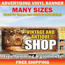 VINTAGE ANTIQUE SHOP Advertising Banner Vinyl Mesh Sign COLLECTIBLE Records Coin picture
