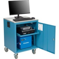 Industrial Mobile Powered Audio Visual Cart w/ Lockable Cabinet 480WH Battery picture
