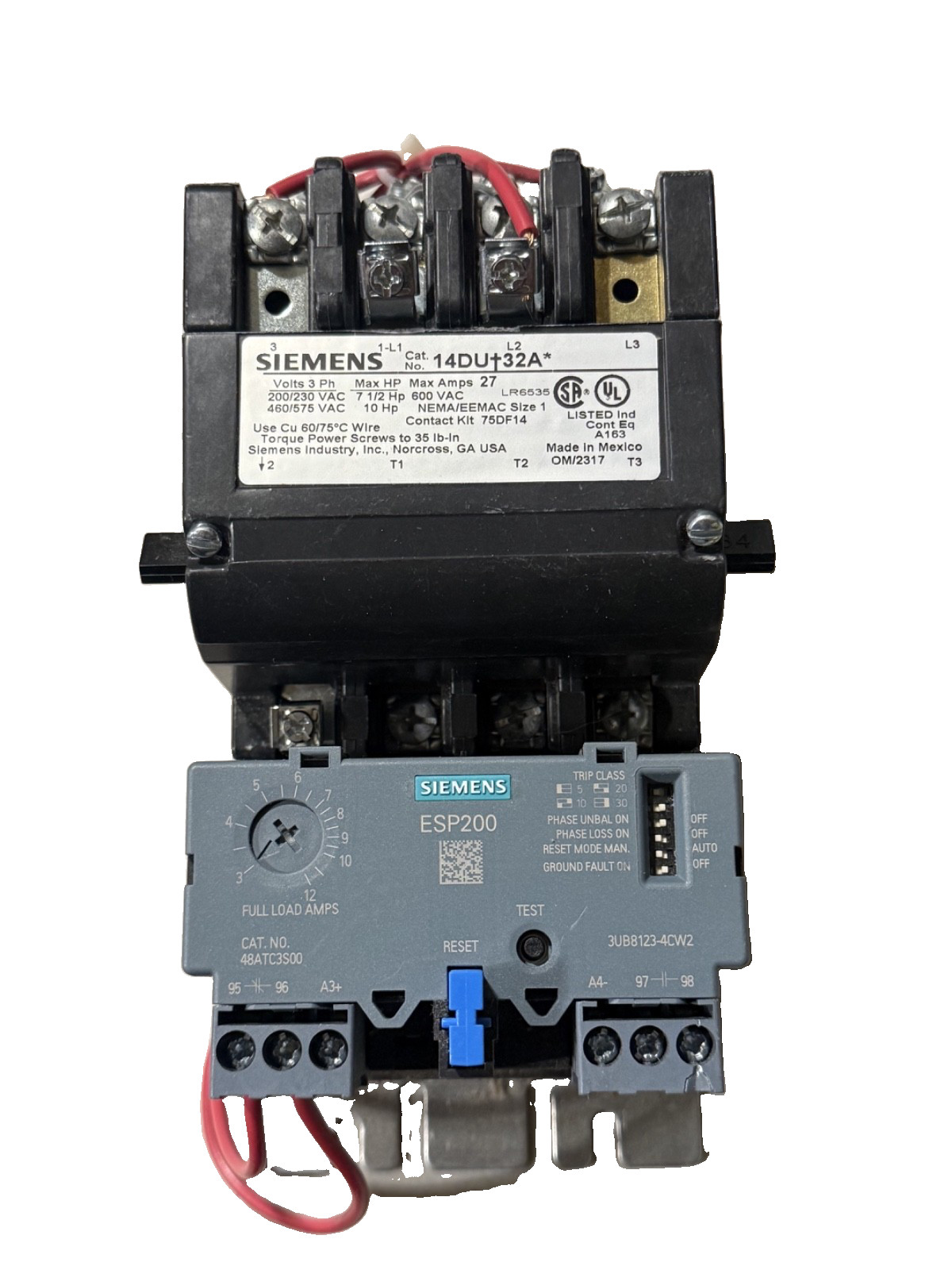 (1) NEW Siemens 14DUC32AA Size 1 Starter W/ 120v /240v Coil - 3-12a Overload