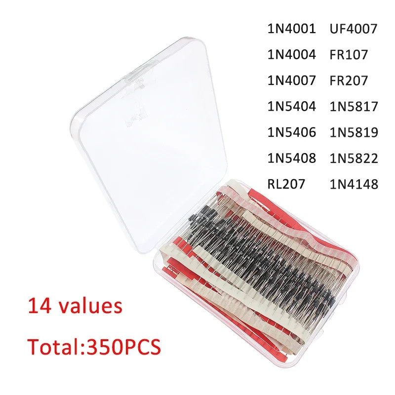 14Values Diode Assortment Kit 1N4148 1N4001 1N4007 1N5819 RL207 FR107 FR207 US