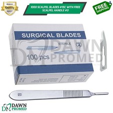 1000 Sterile Surgical Blades #15C with BP Scalpel Handle #3 Medical ENT Dental picture