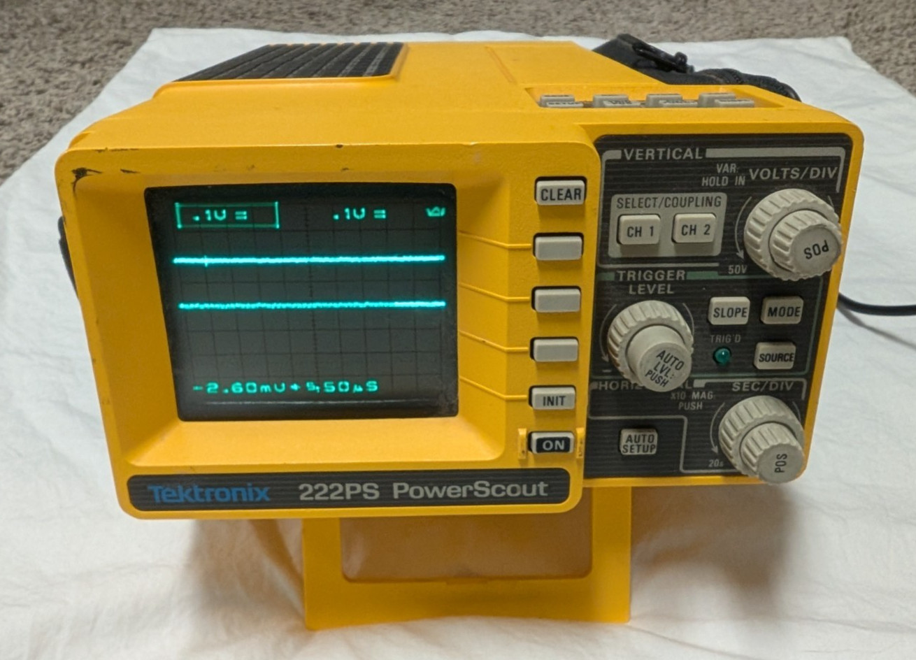 Tektronix 222PS PowerScout Digital Oscilloscope w Probes & AC Adapter Powers On
