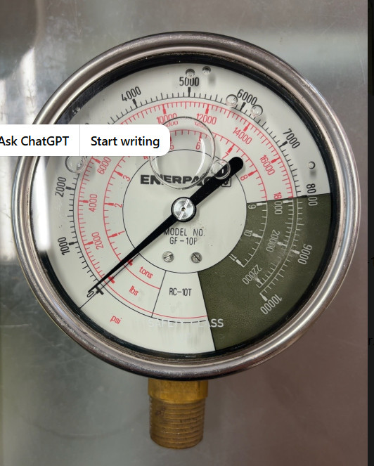 Enerpac GF510P Hydraulic Force & Pressure Gauge 10,000 PSI 4” RCS502 RCS1002