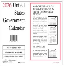 Unicor 2026 Fed Wall Calendar, Qty=1, Individual, Single, Displays 3 Months picture