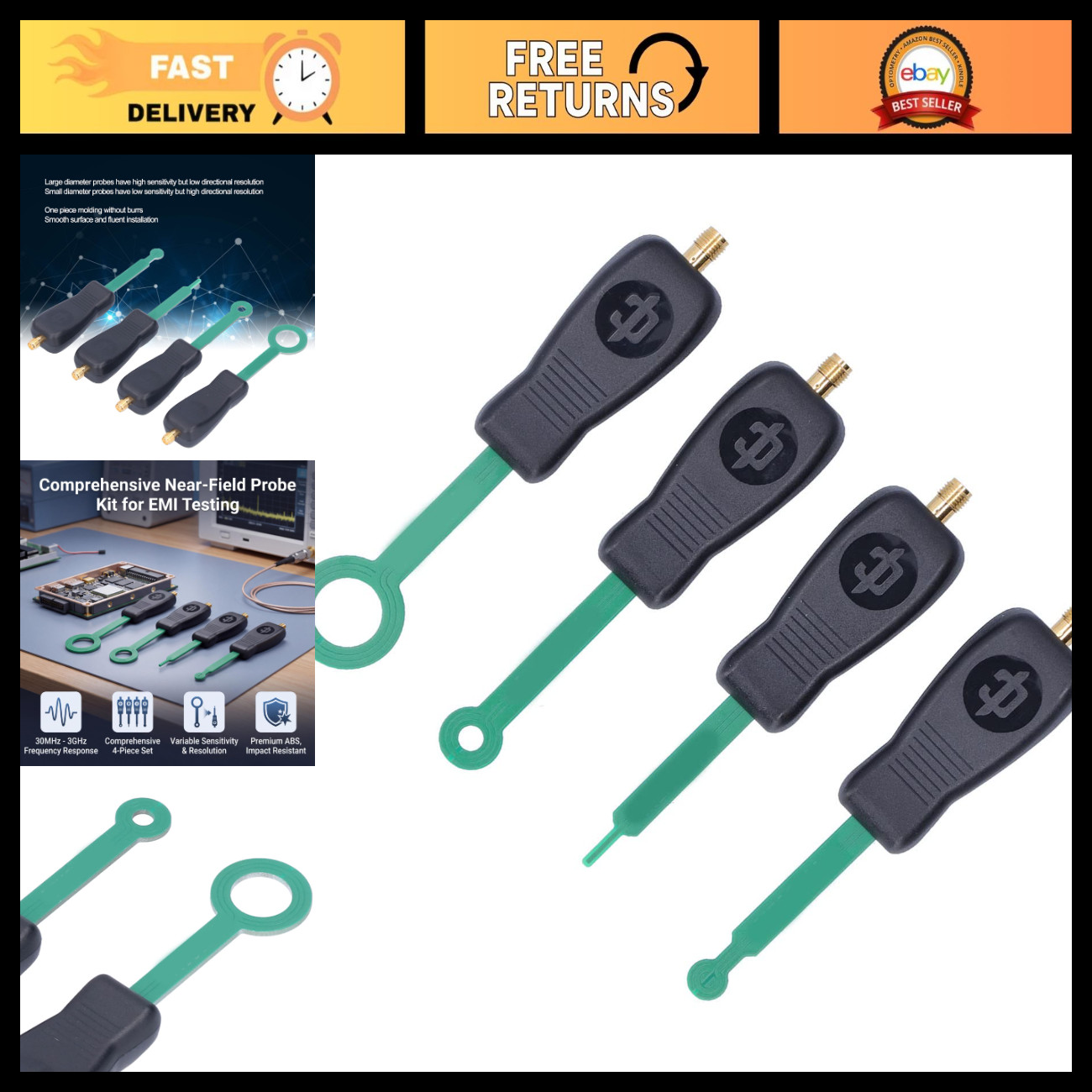 4PCS EMI EMC Near Field Probe Set, 30MHz-3GHz, RF Testing Tools, Signal Analyzer