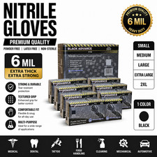 6 Mil Black Nitrile Gloves Premium Heavy Duty Powder-Free Large Size  100/1000 picture