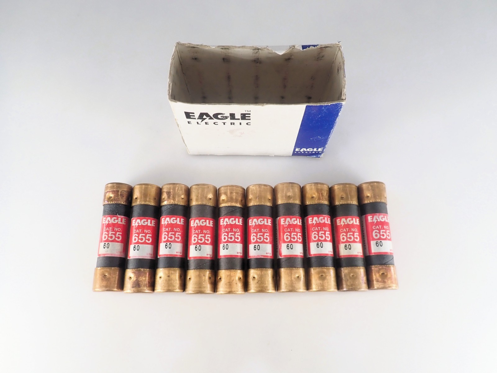Vintage Eagle Electric Cat No 655 60 Amp 250V Cartridge Fuses Box of 10 NOS