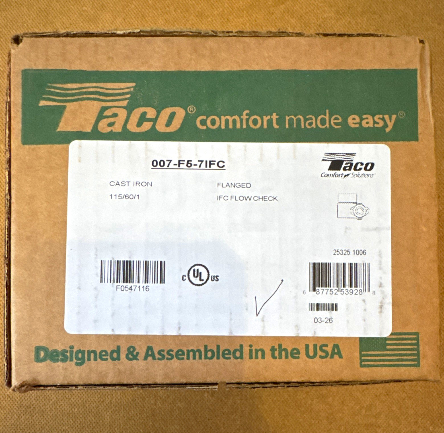 Taco 007-F5-7IFC 00 Series Cartridge Circulator Pump IFC Cast Iron 115V Taco 007-F5-7IFC 00 Series Cartridge Circulator Pump IFC Cast Iron 115V