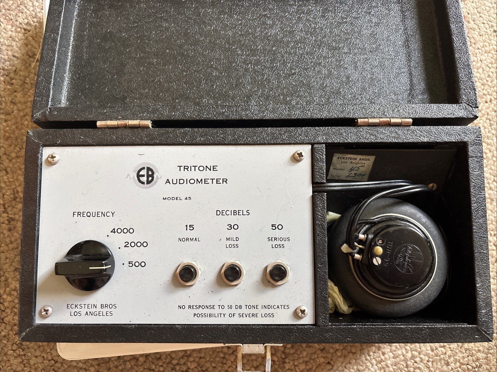 Eckstein Brothers Vintage  Tritone Audiometer Model 45 With Earpiece Complete