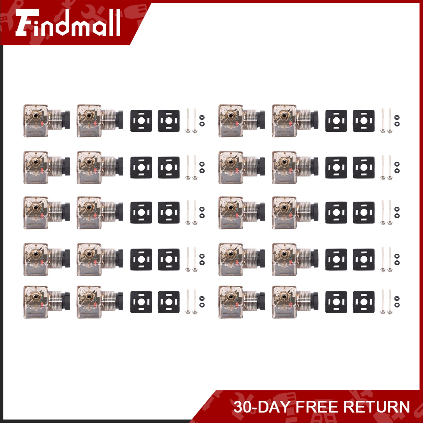 Findmall 20PCS Din 43650-A PG11 Solenoid Coil Connector Socket W/Led 12V & 24V