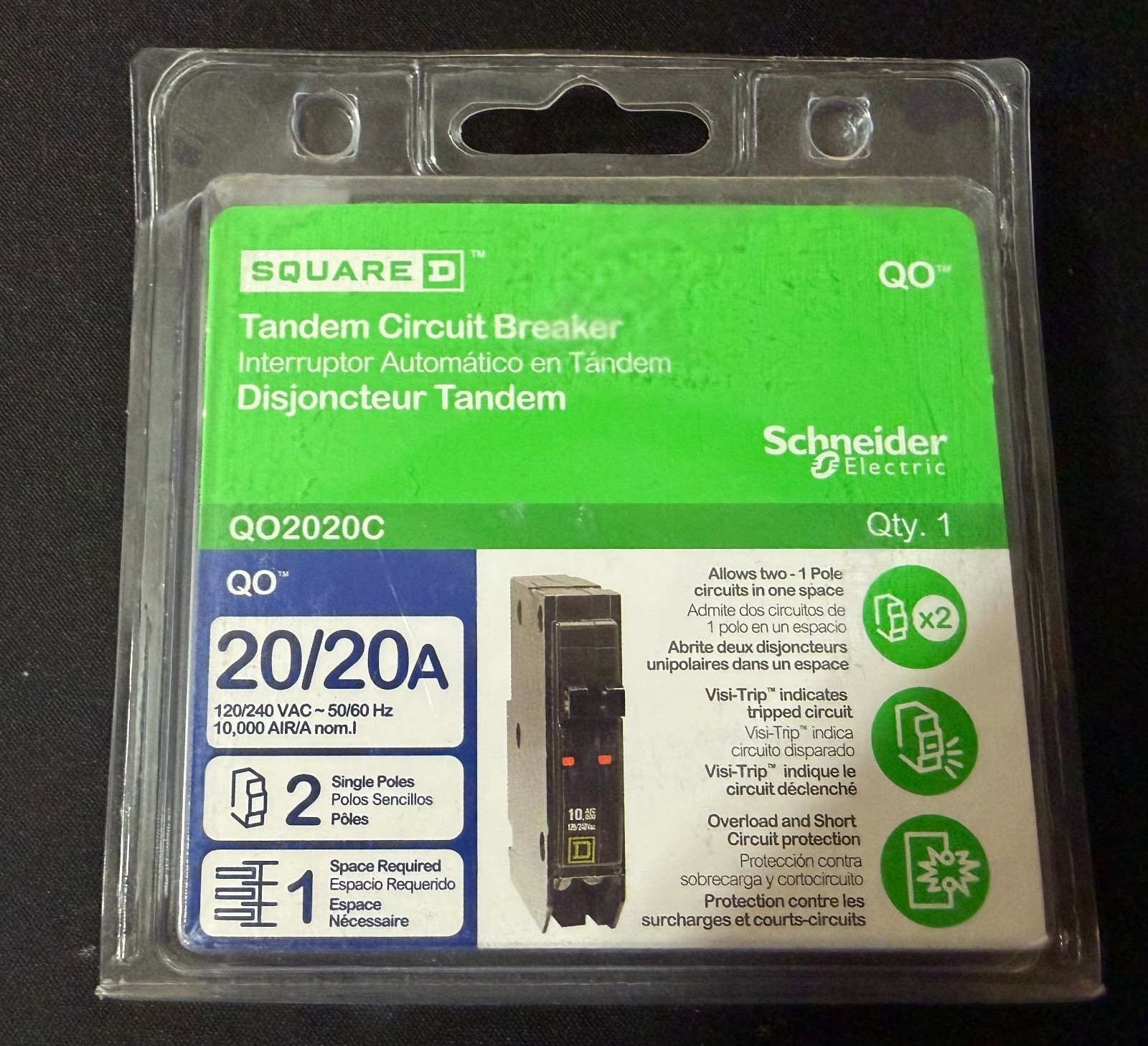 Square D QO 2-20-Amp Single-Pole Tandem Circuit Breaker (QO2020C)