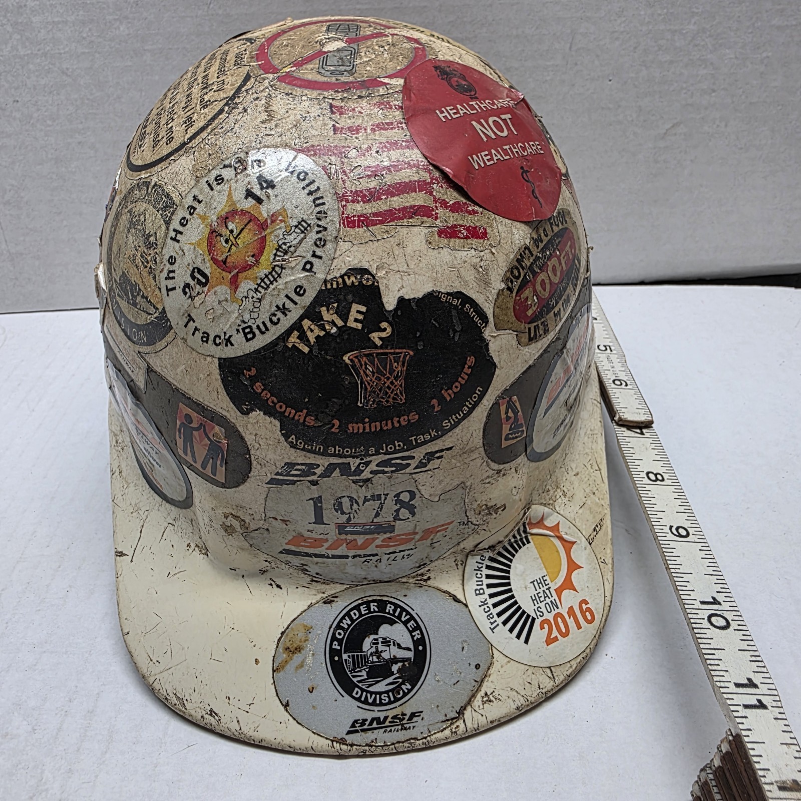 Vintage Hard Hat Covered In Stickers Workwear Distressed Construction Worker Vintage Hard Hat Covered In Stickers Workwear Distressed Construction Worker