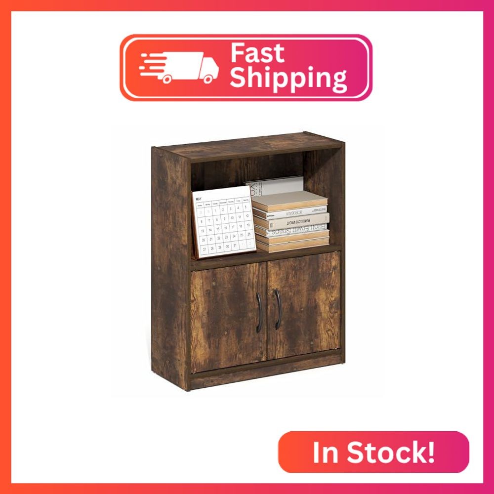 Furinno Gruen Book Shelf, 2-Tier Small Bookshelf, Bookcase with Open Shelf and D