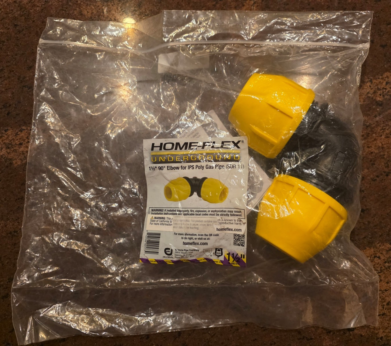 HOME-FLEX 18-406-015  1-1/2 inch Underground Yellow 90* Elbow IPS Poly Gas Pipe