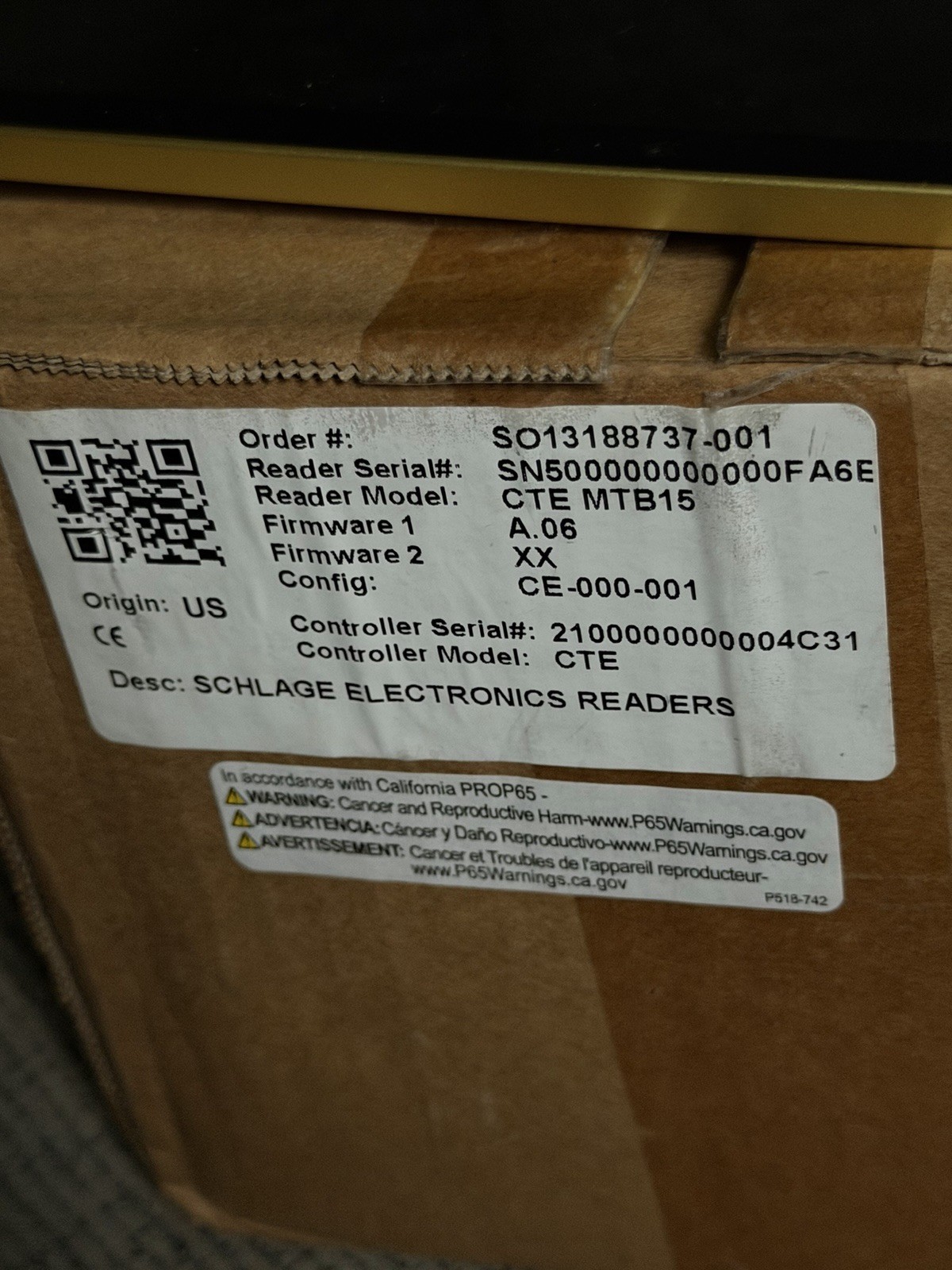 Schlage CTE MTB15 Electronic Reader Access Control Part MPN SO13188737-001