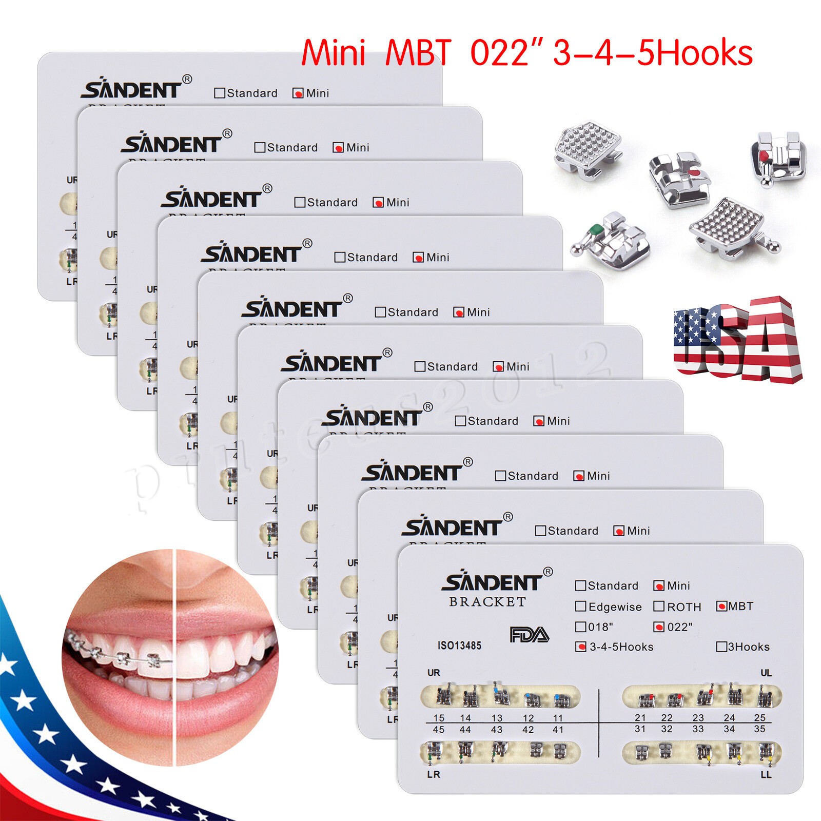 10-100Pack Orthodontic Dental Brackets Braces Mini Roth MBT.022 Slot Hooks 345/3 10-100Pack Orthodontic Dental Brackets Braces Mini Roth MBT.022 Slot Hooks 345/3
