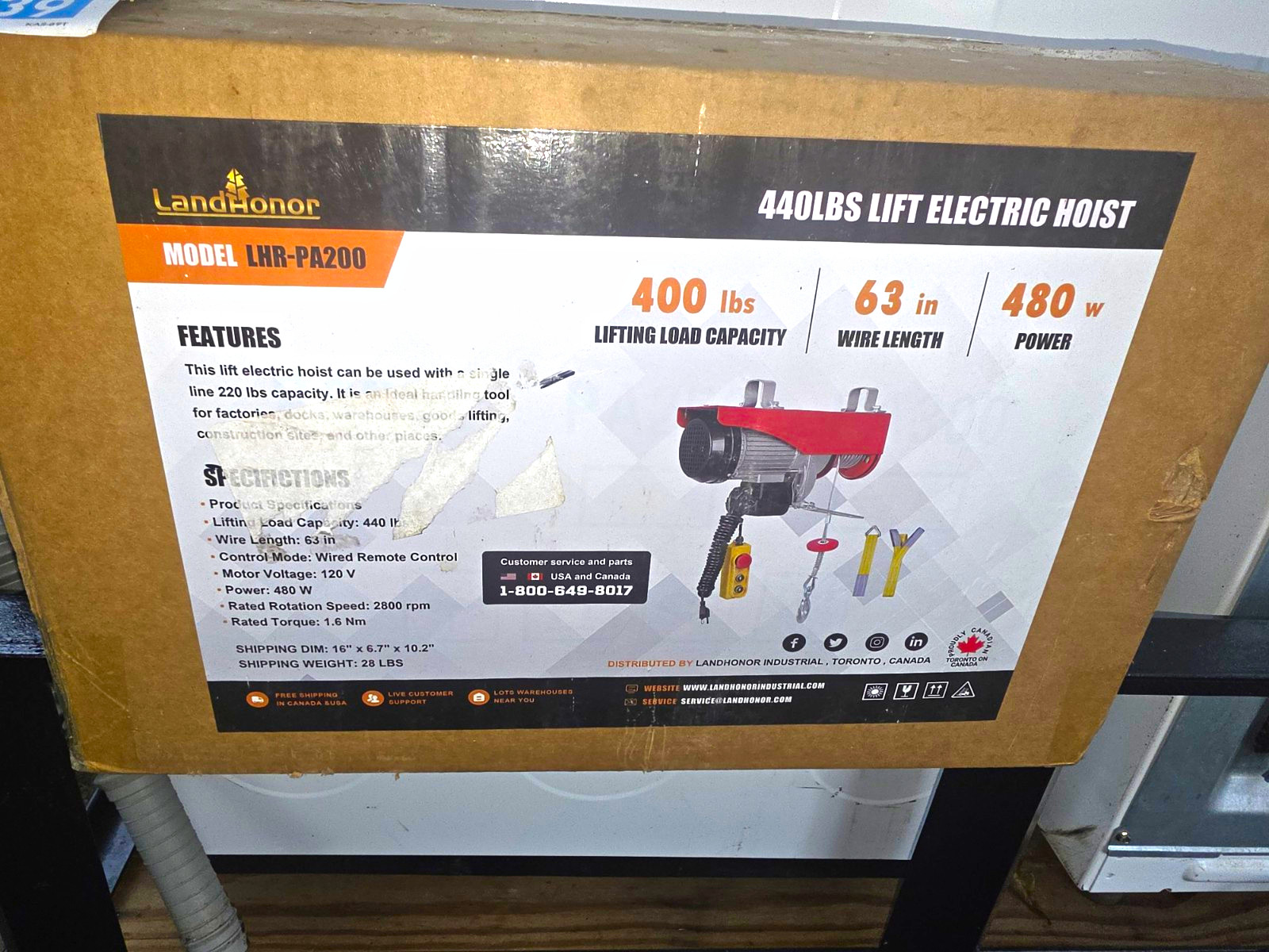 LandHonor LHR-PA200 Electric Hoist 440 lb Lift Capacity MPN LHR-PA200