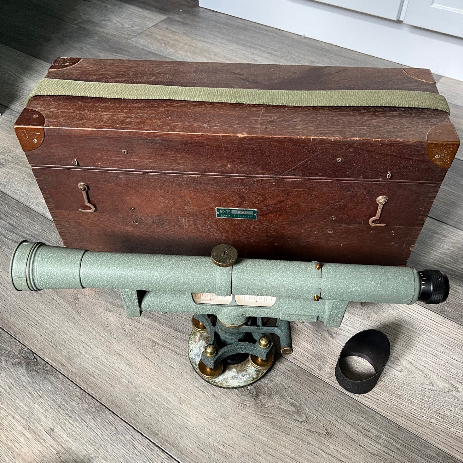 Vintage K&E Keuffel Esser Dumpy Transit Surveying Level 75 0300 Wooden Case USA