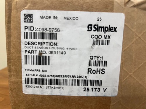 NIB - Simplex 4098-9756 Duct Sensor Housing, 4 Wire