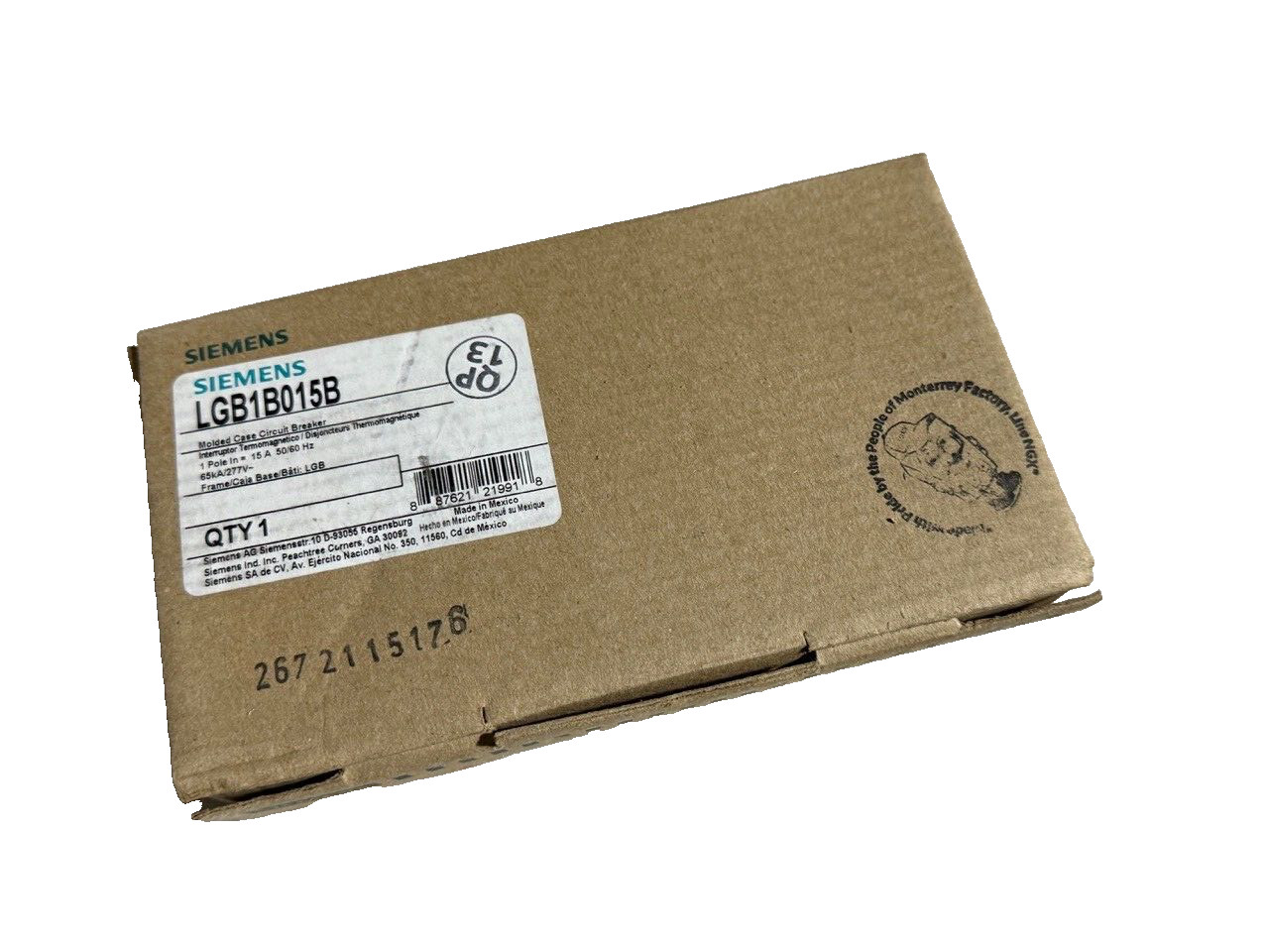 (1) NEW Siemens LGB1B015B / LGB1B015 1p 277v 15a Circuit Breaker NEW IN BOX