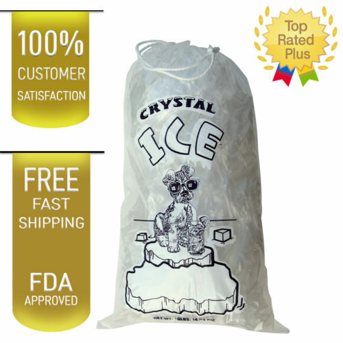 100 COMMERCIAL CRYSTAL 10 LB LBS 1.5 MIL Plastic Ice Bag Bags With Drawstring 100 COMMERCIAL CRYSTAL 10 LB LBS 1.5 MIL Plastic Ice Bag Bags With Drawstring