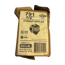 BOX OF 100 Regal 791 1/2 in Conduit Nipples High Strength Alloy UL Listed picture