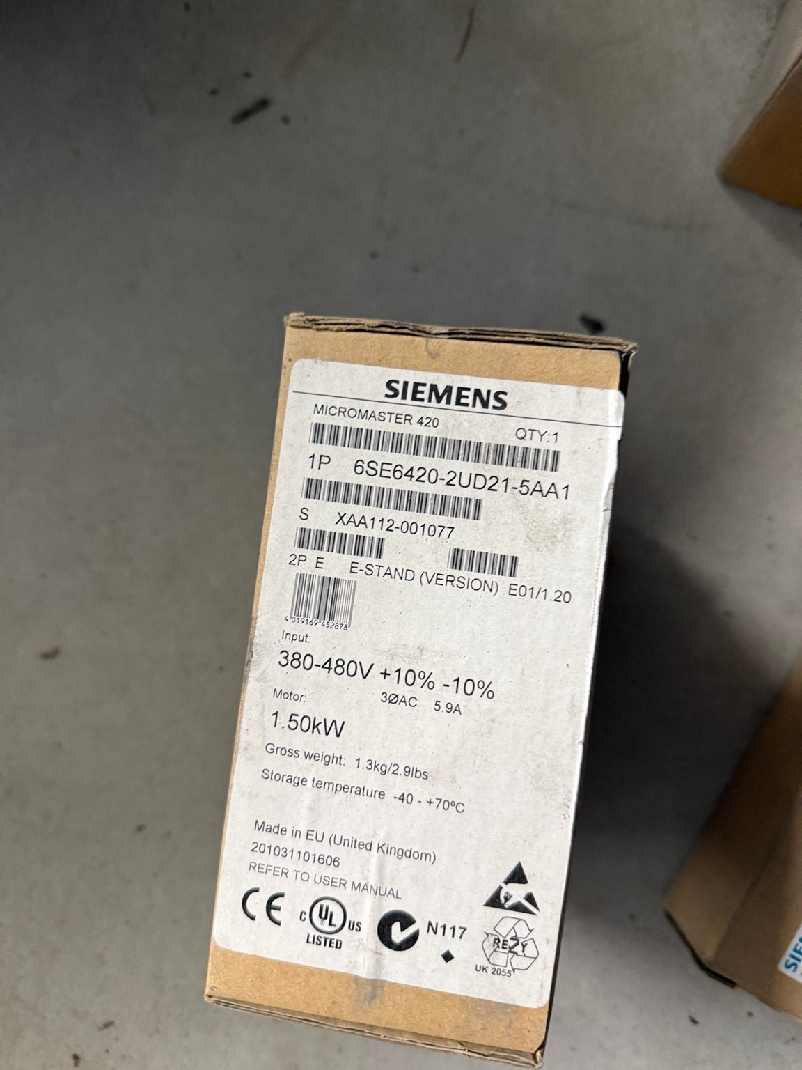 Siemens 6SE6420-2UD21-5AA1 MICROMASTER 420 AC Drive 1.5kW