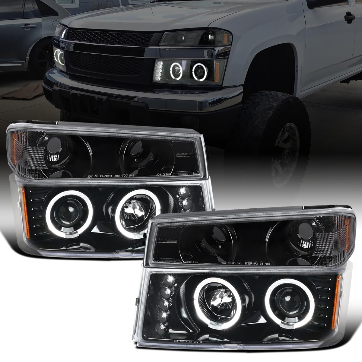 for Chevy Colorado GMC Canyon 2004-2012 LED Halo Projector Headlights Black