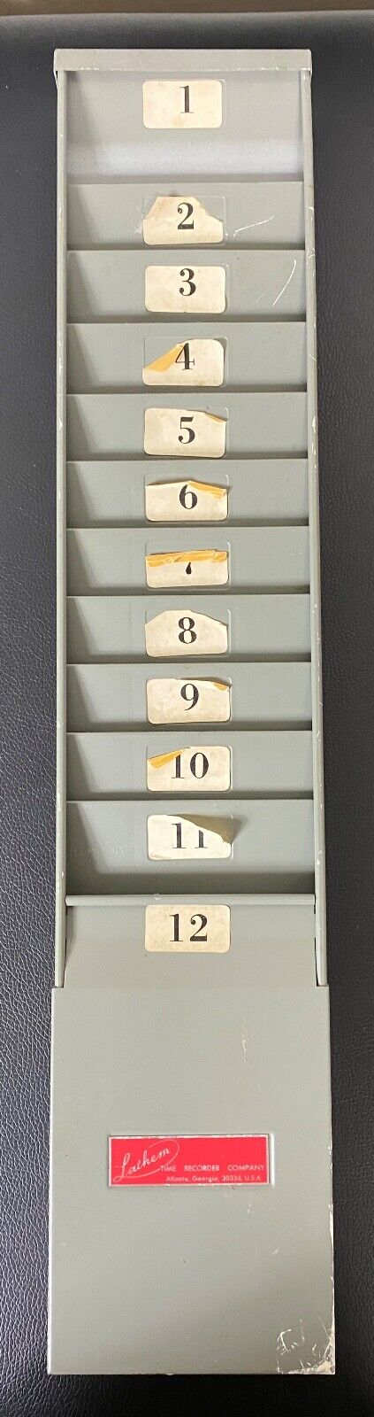 Vintage Lathem Time Company Industrial Metal Time Card Holder Rack 12 Slot