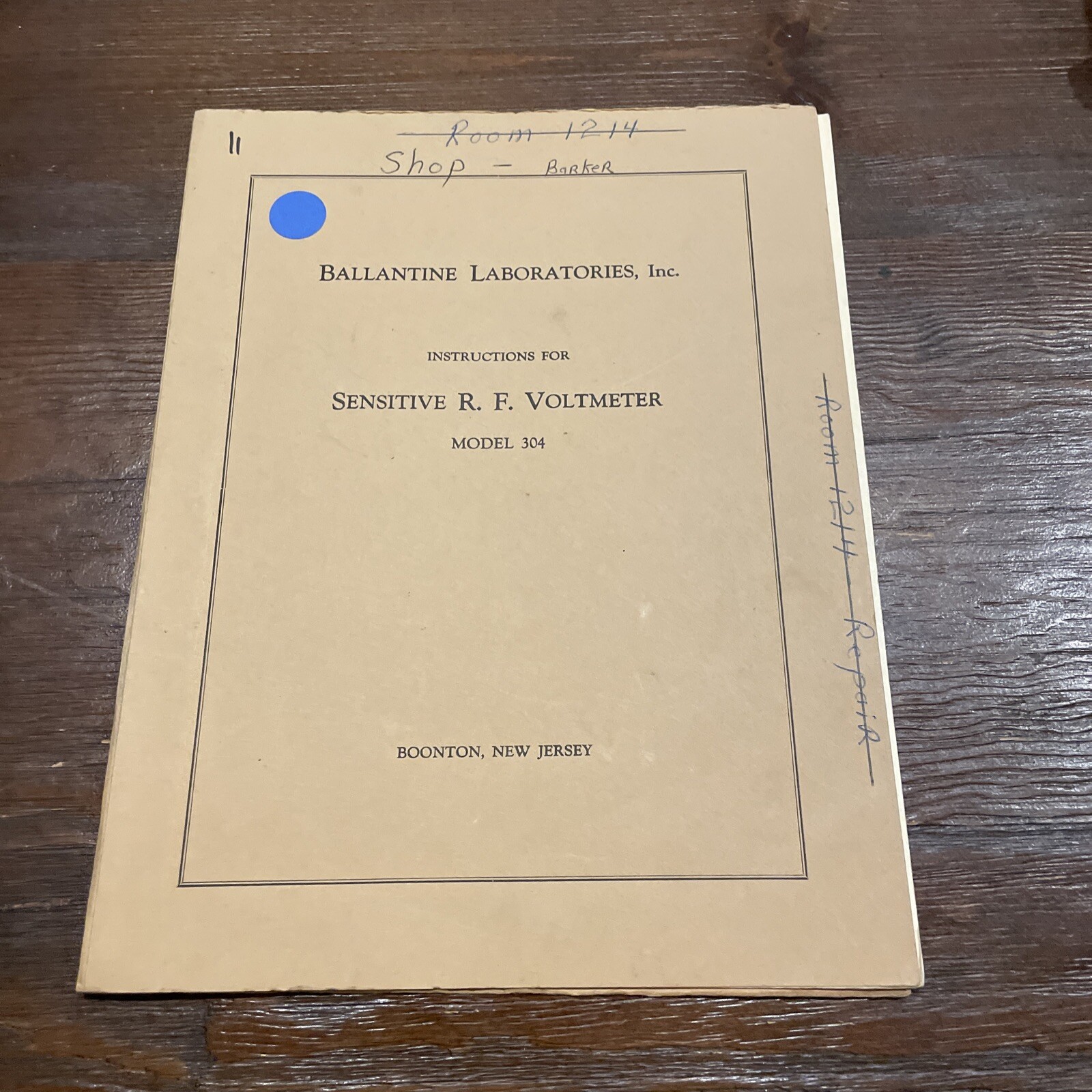 Ballantine Model 304 Sensitive R. F. Voltmeter Instruction Ballantine Model 304 Sensitive R. F. Voltmeter Instruction