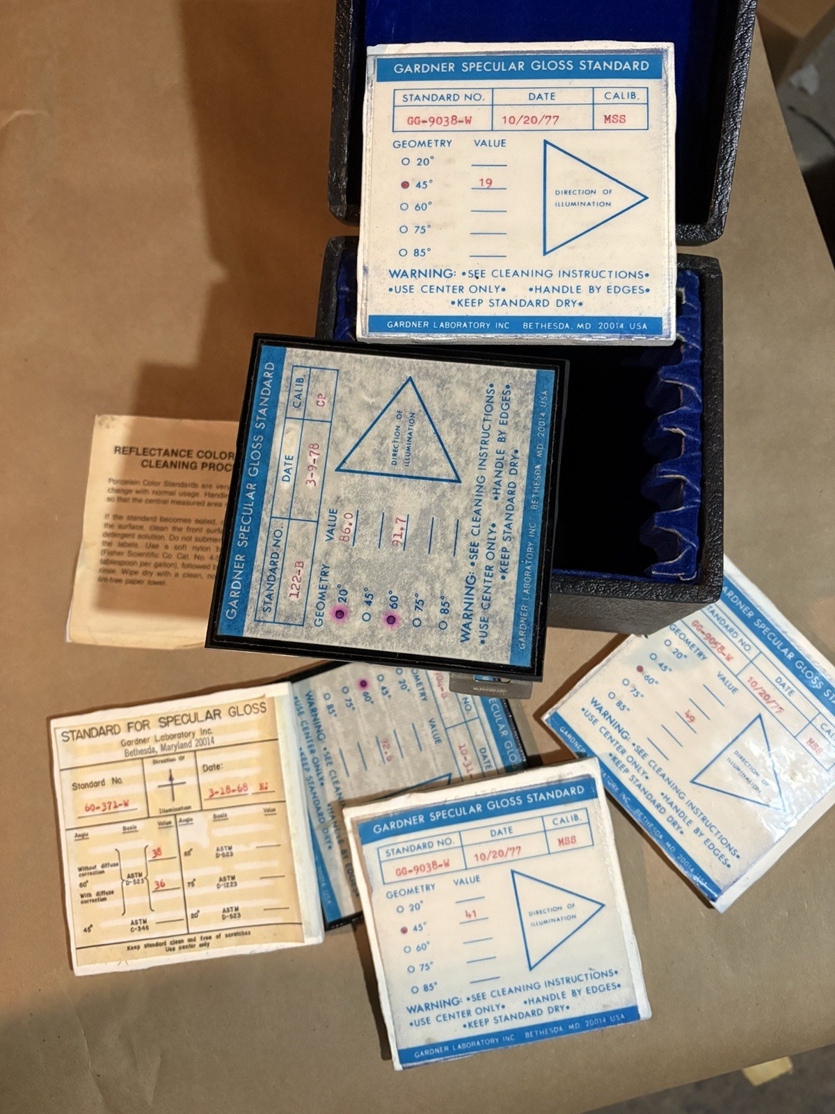 Vintage Gardner Laboratory Specular Gloss Calibration Standards Set w/ Case