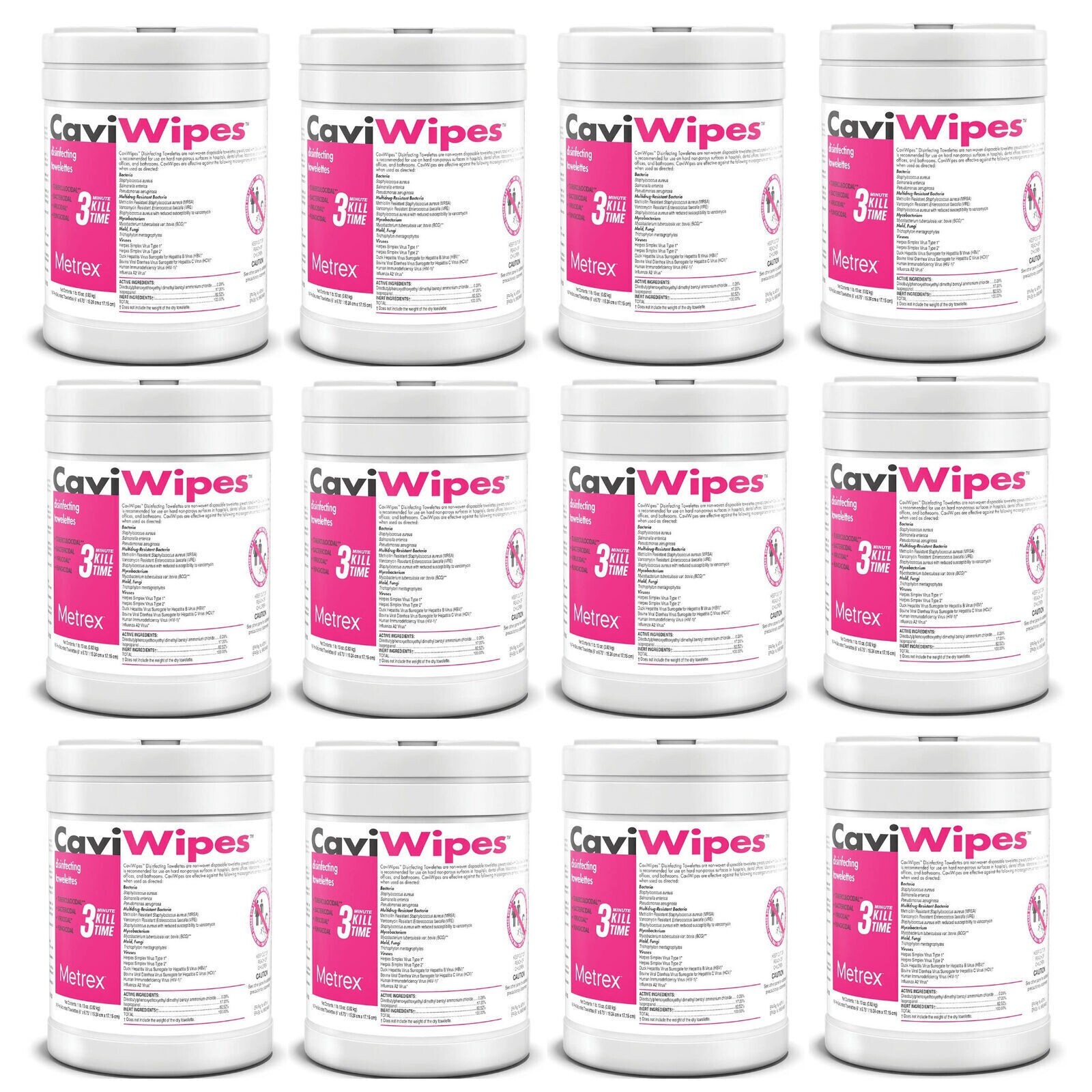 Case of Metrex Caviwipes 13-1100 Towelettes Large 160 Canister - Case of 12- NEW