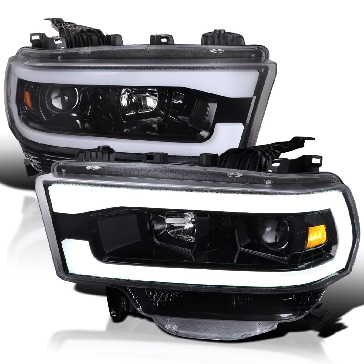 Jet Black Projector Headlights w/LED Bar