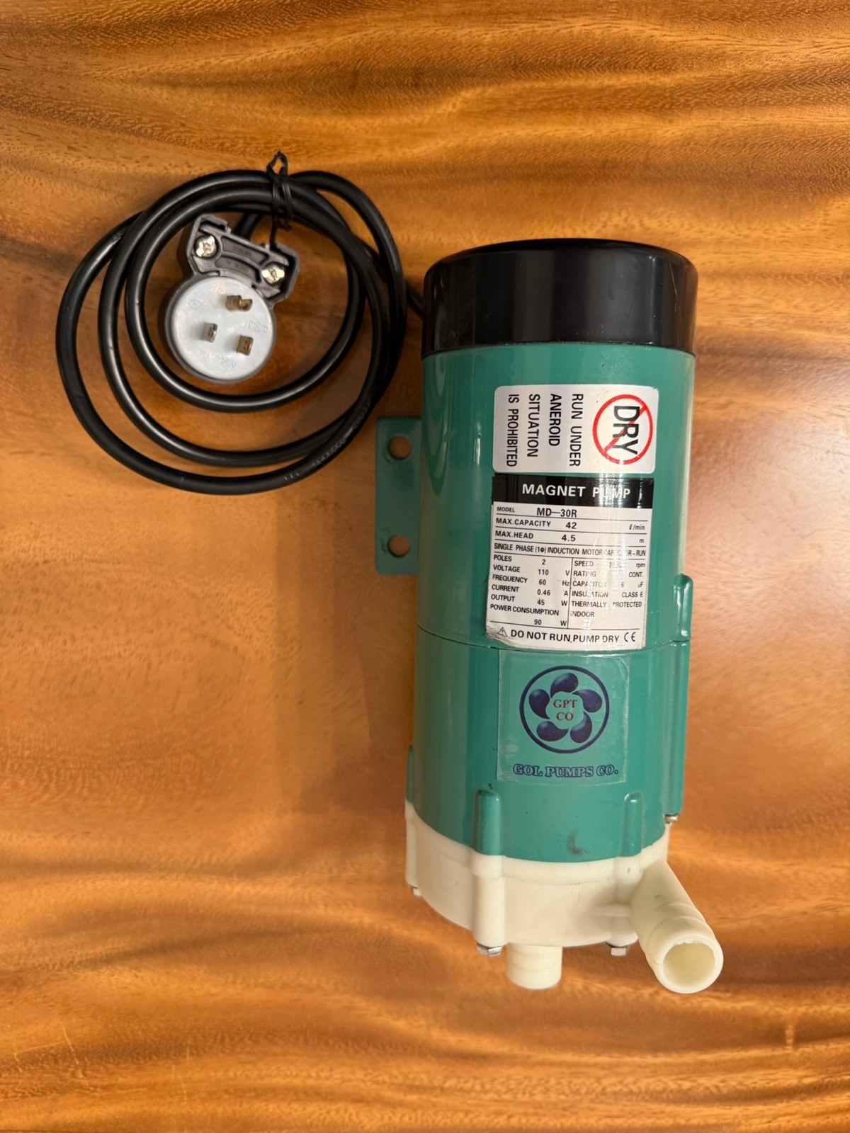 MD-30R Magnetic Drive Centrifugal Pump 2P 110V 0.46A 45W 2850 RPM