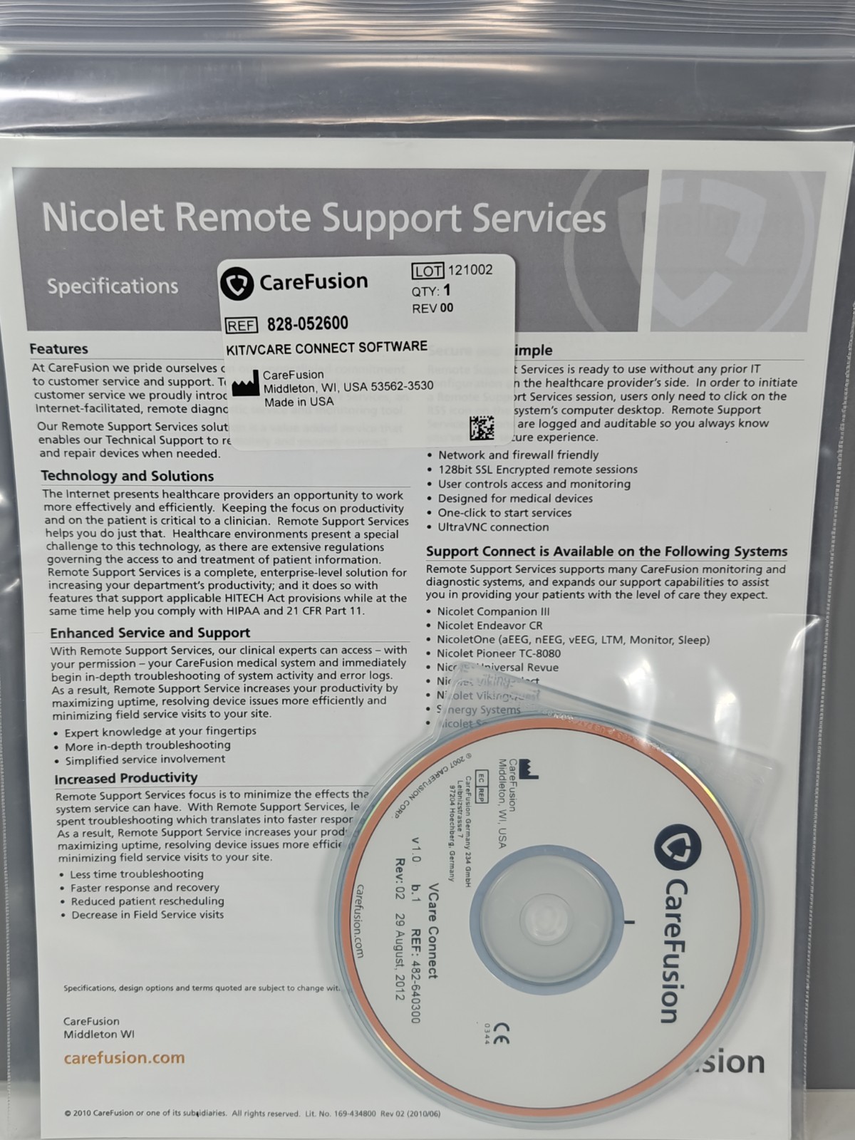 Carefusion NICOLET EEG REMOTE Support Services And authentic Disc 828-05600 NEW