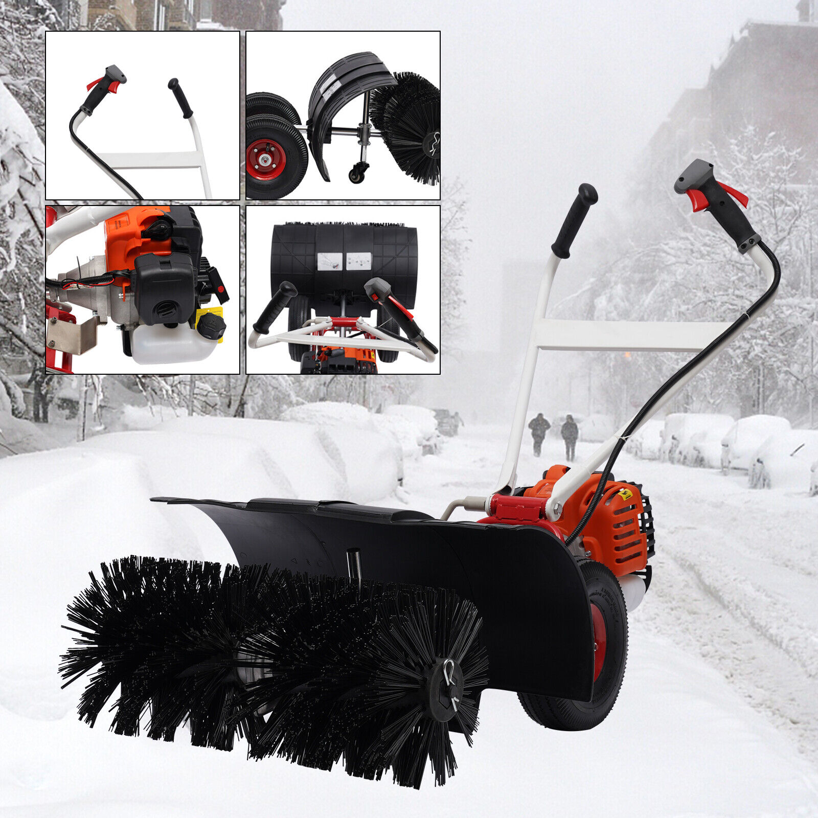 52cc GAS POWER HAND HELD SWEEPER BROOM DRIVEWAY TURF GRASS SNOW CLEAN 2-STROKE