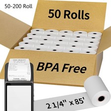 50-200 Rolls 2.25 x 50 FT Thermal Paper Rolls for Clover Mini Flex 1 1/16