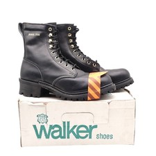 Walker Shoes Steel Toe Work Boots Mens 9.5 EEE Vintage 80s Black Leather 1031 picture