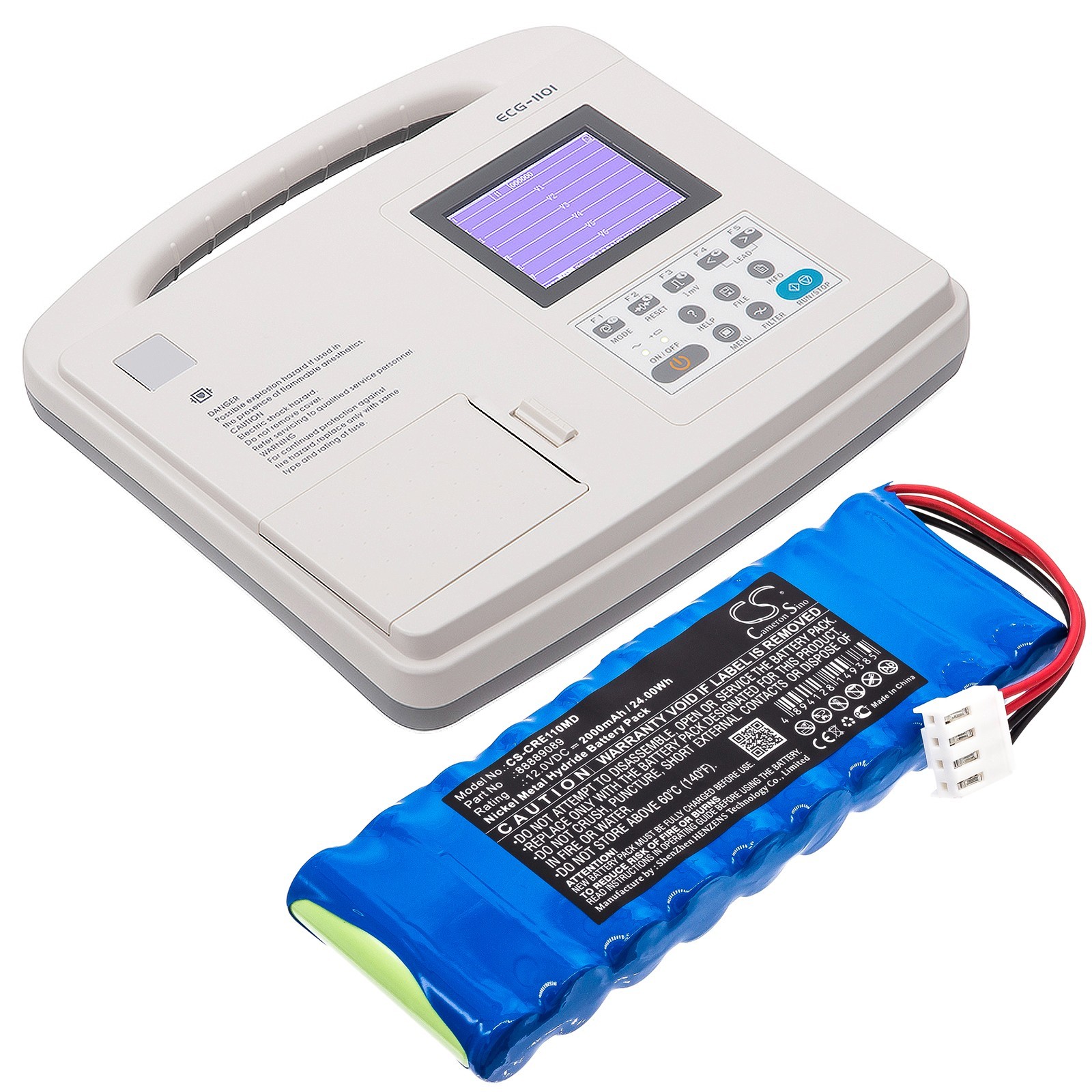 BATTERIE 2000mAh Type 88889089 For Carewell ECG-1101 ECG-1101G ECG-1101B
