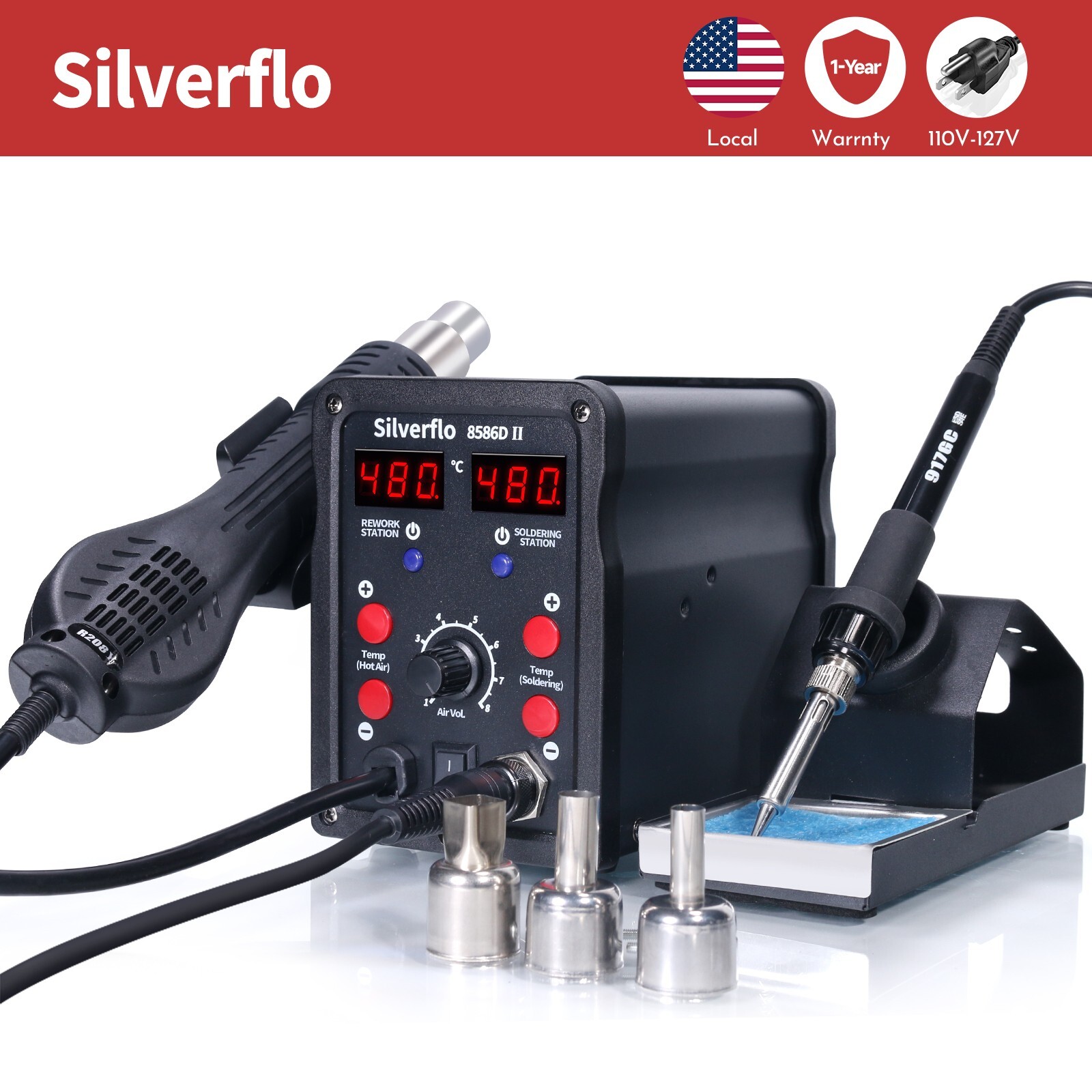 Silverflo 750W Soldering irons guns 2 in 1 soldering Rework Station LED Digital