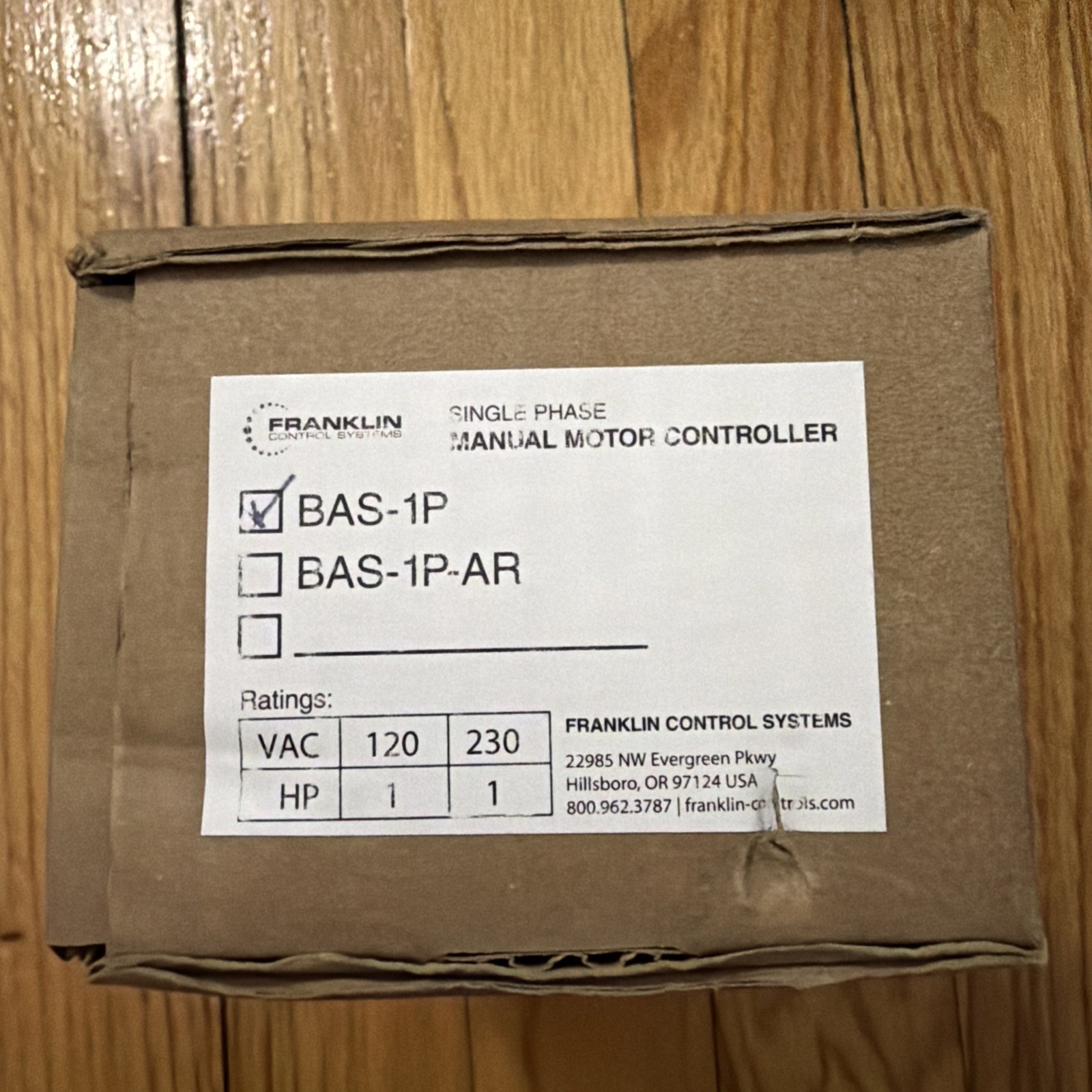 FRANKLIN SINGLE PHASE MANUAL MOTOR CONTROLLER BAS-1P