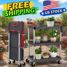 Folding Collapsible Cart 3 Tier Portable Folding Service Cart 167lbs Service picture