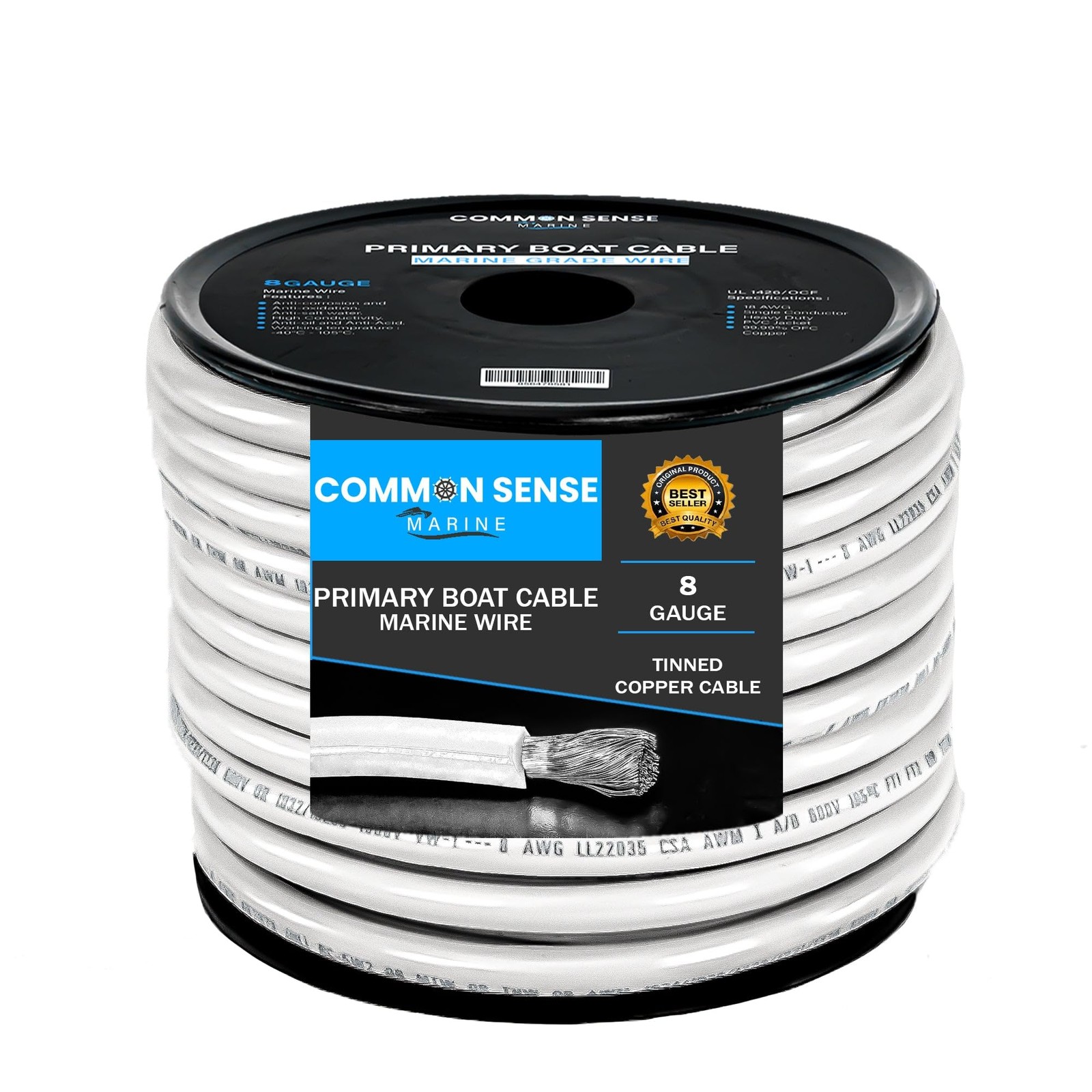 Common Sense Marine 8 AWG Primary Boat Cable 2x50 ft Tinned Copper Wire Common Sense Marine 8 AWG Primary Boat Cable 2x50 ft Tinned Copper Wire