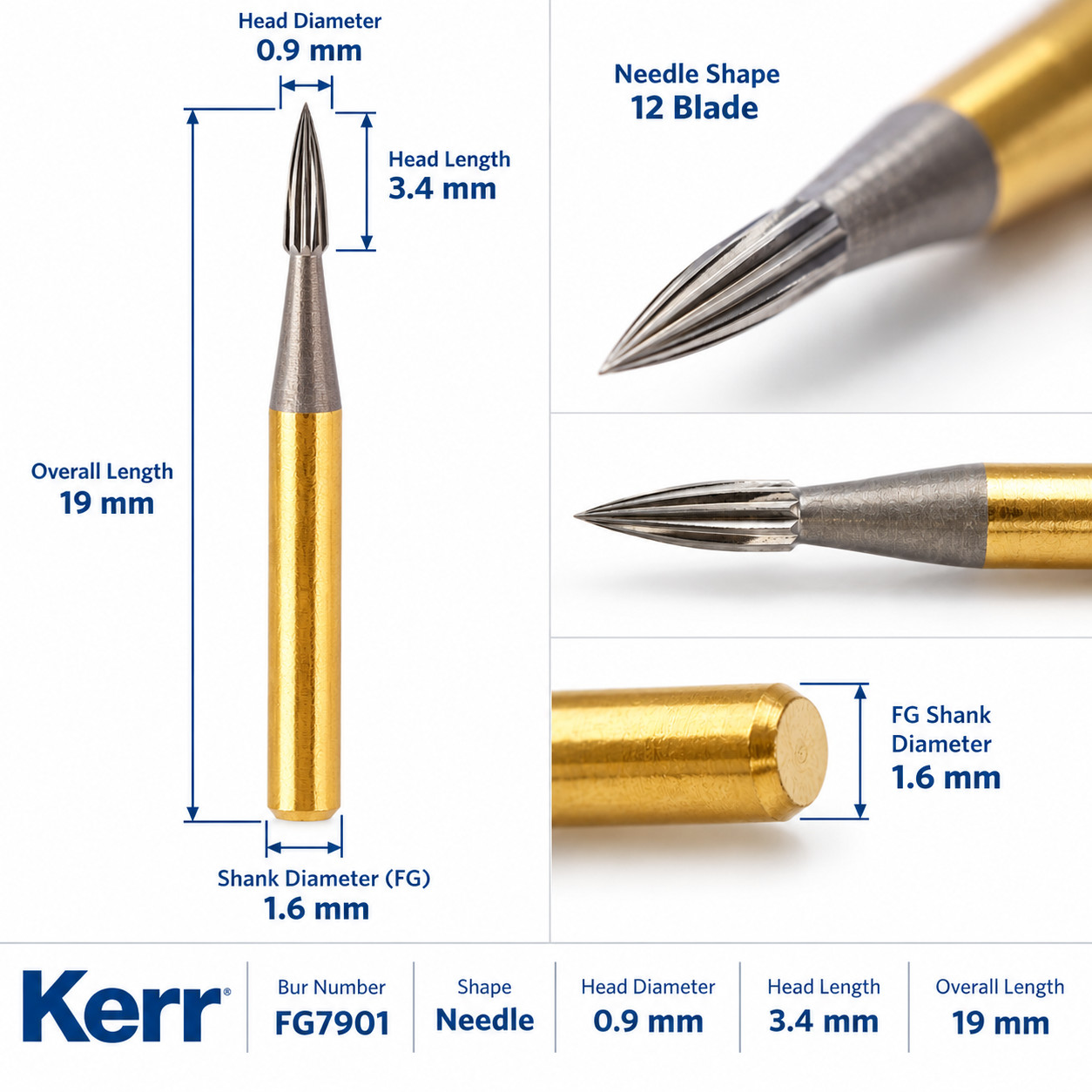 Kerr FG 7901 / 7902 T&F CARBIDE Burs TRIMMING & FINISHING 12BLADE Up To 100x