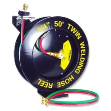 50ft Oxygen Acetylene Twin Welding Torch Hoses w/ Auto Rewind Retractable Reel picture
